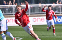 Mihail Gherasimencov of Cavalry FC celebrates his first half goal. CFC Media\ Mike Sturk