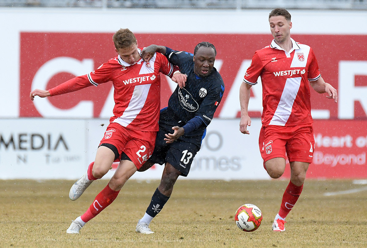 Cavalry FC celebrates a goal against Atlético Ottawa in Canadian Premier League action at ATCO Field in Calgary Sunday, April 12, 2026. Photo: Stuart Gradon/Canadian Premier League