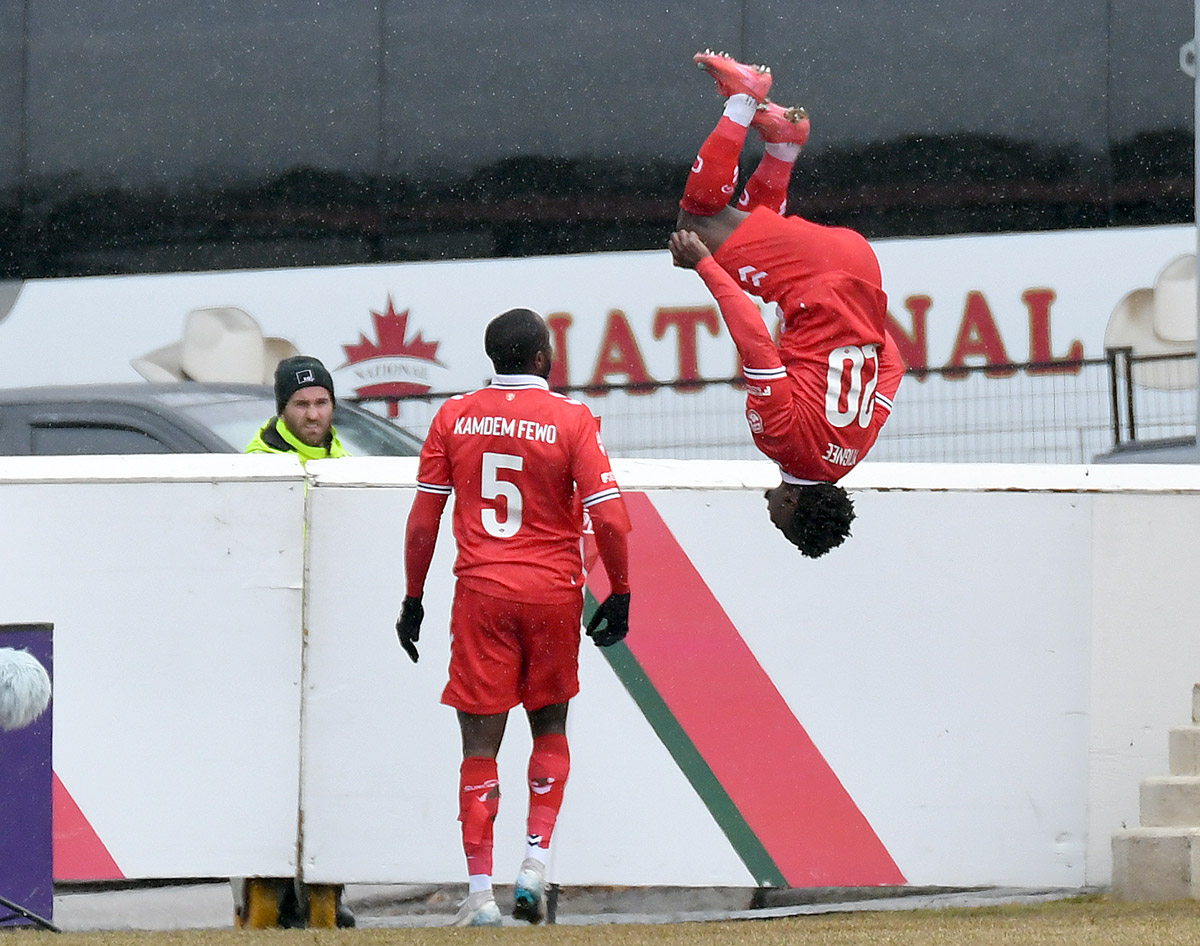 Cavalry FC celebrates a goal against Atlético Ottawa in Canadian Premier League action at ATCO Field in Calgary Sunday, April 12, 2026. Photo: Stuart Gradon/Canadian Premier League