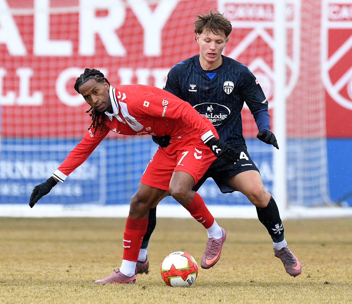 Cavalry FC celebrates a goal against Atlético Ottawa in Canadian Premier League action at ATCO Field in Calgary Sunday, April 12, 2026. Photo: Stuart Gradon/Canadian Premier League